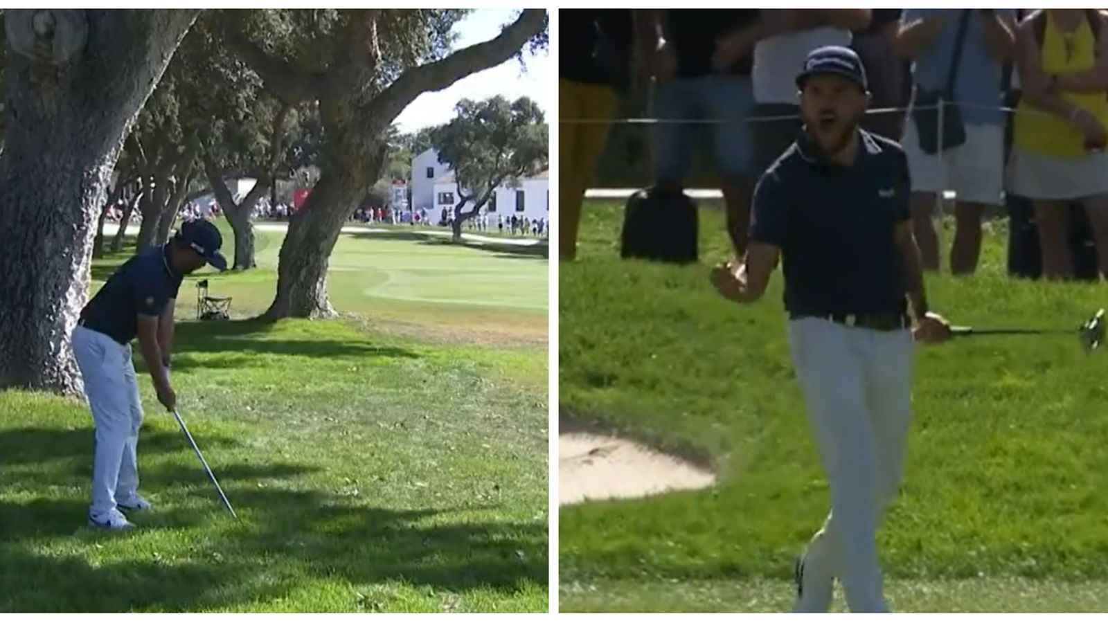 Pro hits second shot 37 yards BACKWARDS, saves par, then gives it large! 